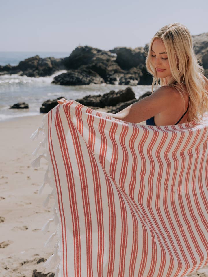 Bask Stripe Organic Turkish Towel, Terry Cloth Lining, Red
for wholesale by InfuseZen