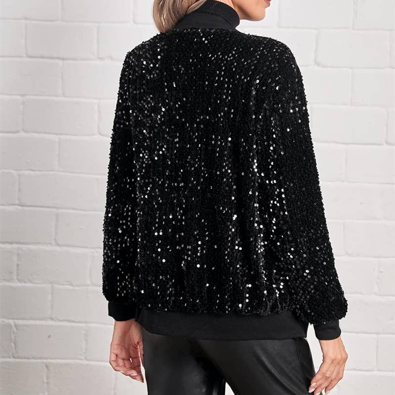 Black Stylish Sequined Women'S Casual Jacket for wholesale on Faire2