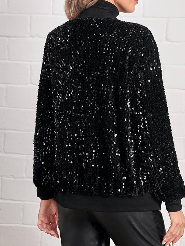 Black Stylish Sequined Women'S Casual Jacket for wholesale on Faire2