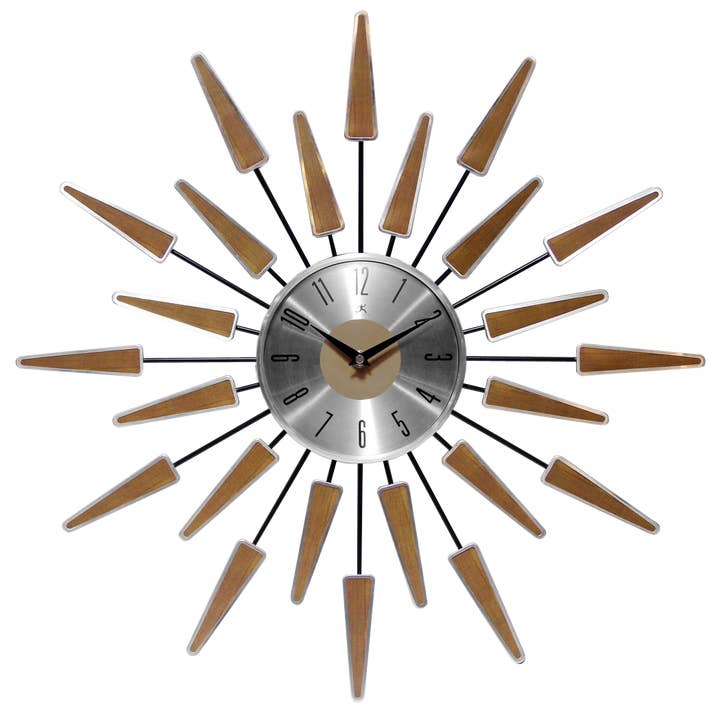 Infinity Instruments - Wholesale Wall Clock - Midcentury/Modern Starburst Walnut Wall Clock 23 Inch