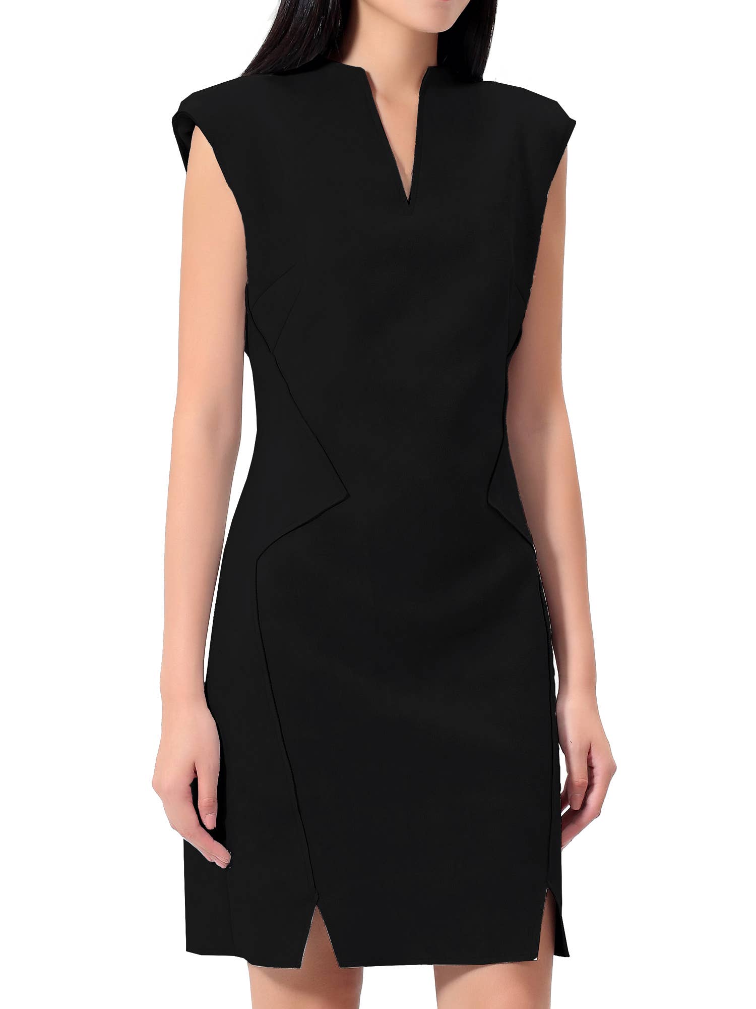 Smart and Joy – Engroshandel Kjole - Dame – Struktureret ruskindsdress med høj V-udskæring og skulderpuder W982414