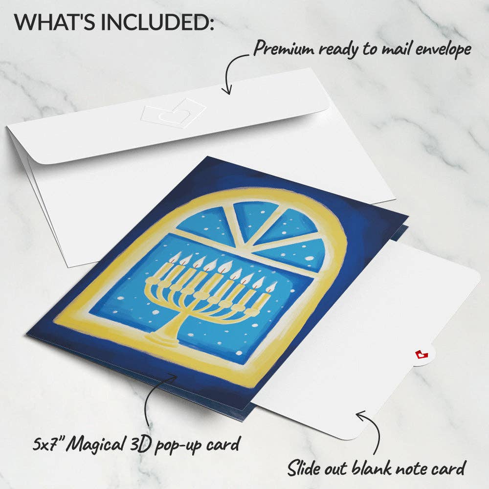 Lovepop Cards - Wholesale Hanukkah Card - Home for Hanukkah Light-Up Pop-Up Card 5x7"7