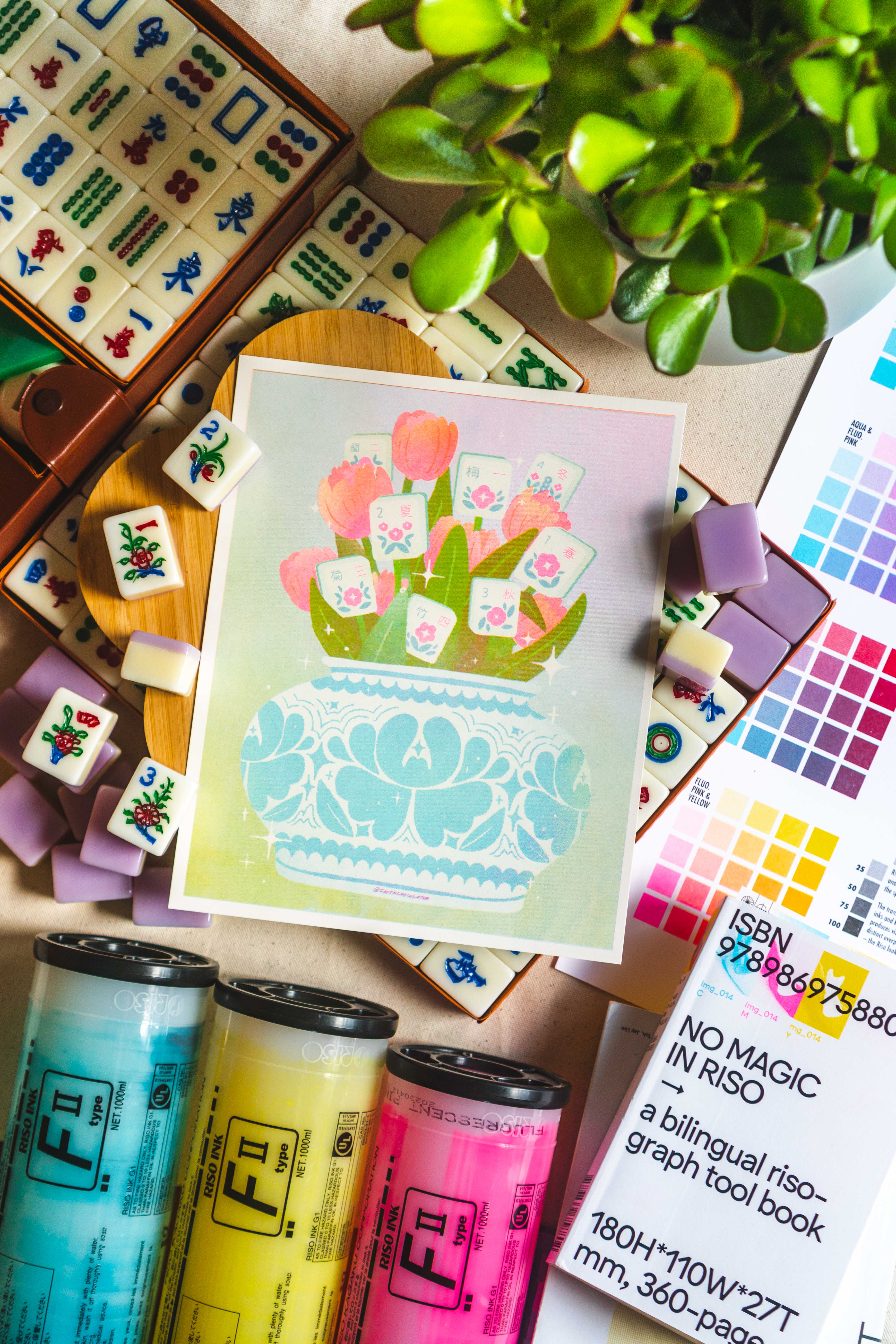 Caoculator - Wholesale Art Print - Mahjong Flowers Risograph Print2