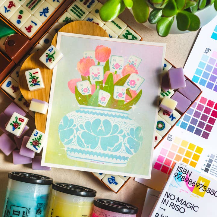 Caoculator - Wholesale Art Print - Mahjong Flowers Risograph Print2