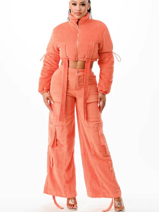 CORDUROY PUFFER JACKET PANTS SET for wholesale by After 12