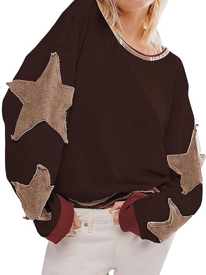 Rosa Clothing - Wholesale Graphic Sweatshirt - Women's - Star Patch Oversized Loose CrewNeck