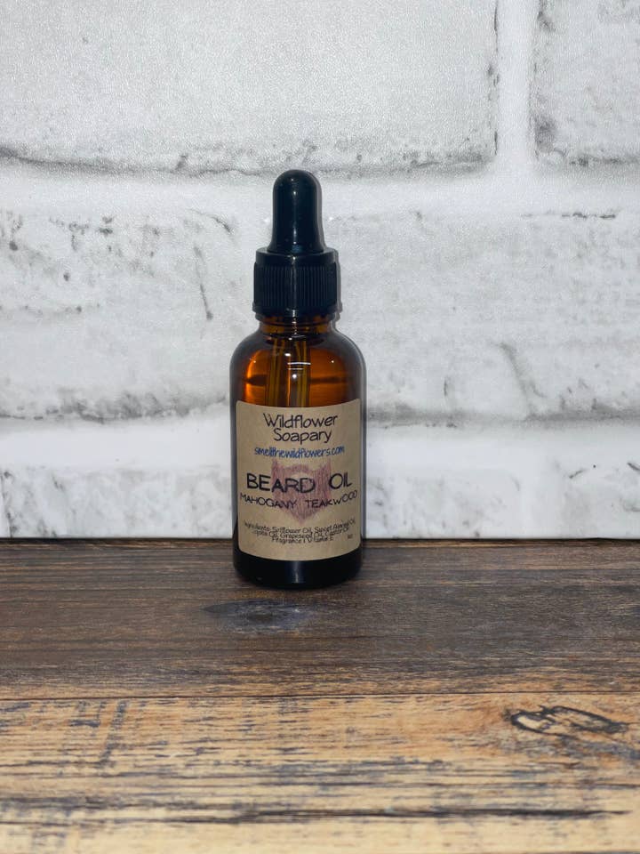 Mahogany Teakwood Beard Oil for wholesale by Wildflower Soapary
