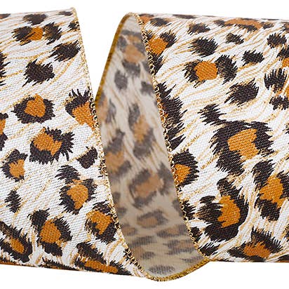 Cheetah Sparkle Linen Wired Edge, 4 In, 10 Yards for wholesale by RELIANT RIBBON