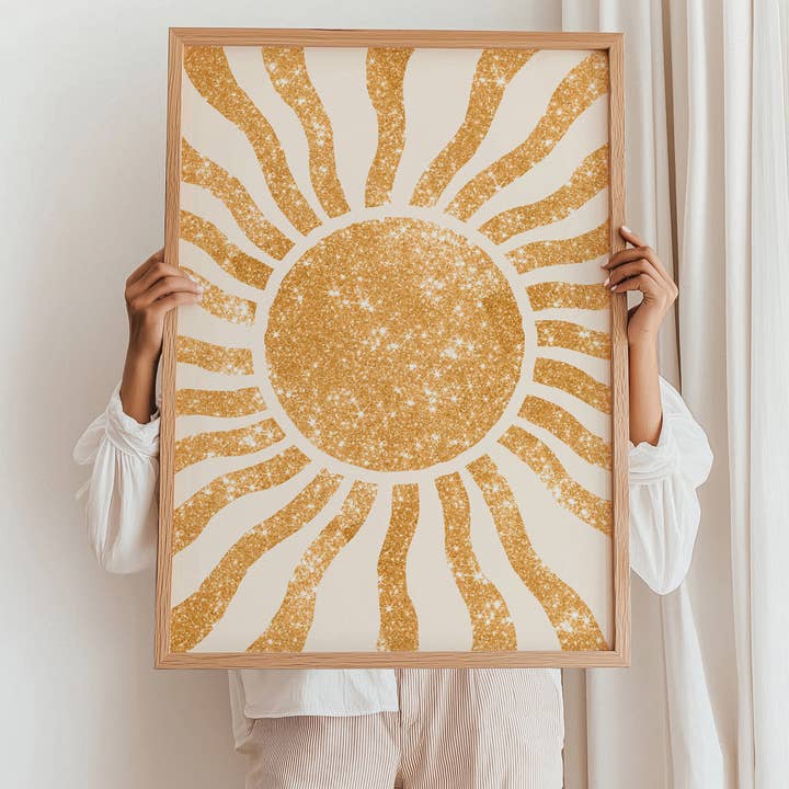 Glitzernder Sonnenschein Boho-Druck für den Großhandel von Pink Giraffe Print Co