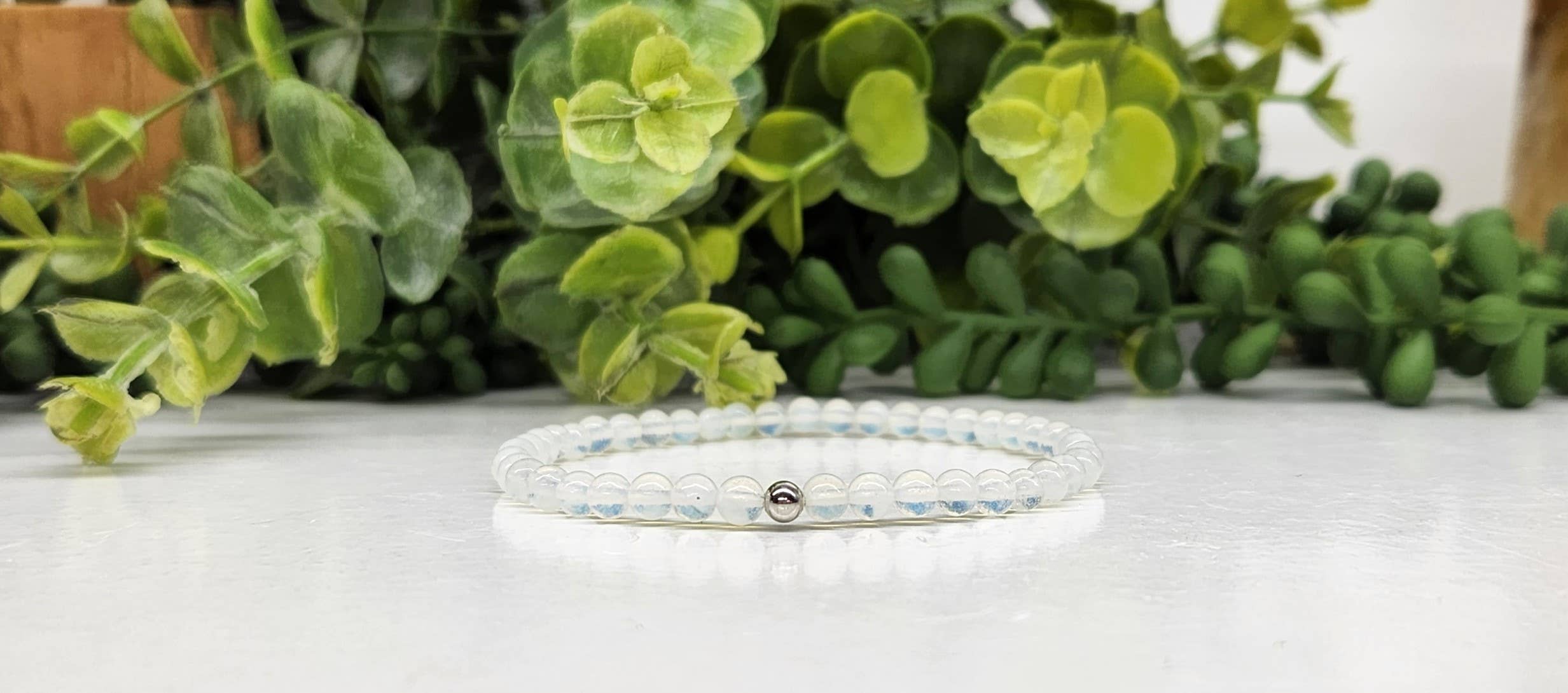Meraki Gemstones - Wholesale Beaded Bracelet - Opalite Stretchable Gemstone Bracelet 4MM Beads -7.5" Long1