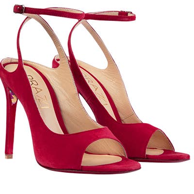 SANDALI ROSSI IN CAMOSCIO per la vendita all'ingrosso da parte di PRAZZI PARIS
