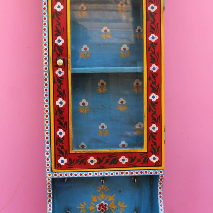 Hand-Painted Wooden Wall Cabinet with Glass Door – Vibrant F for wholesale by VIRATRA ART DECOR