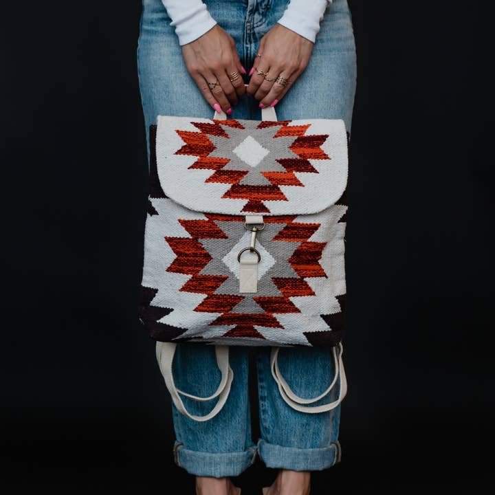 Panache Apparel Co. - Wholesale Backpack - Women's - Cream, Brown & Rust Aztec Backpack