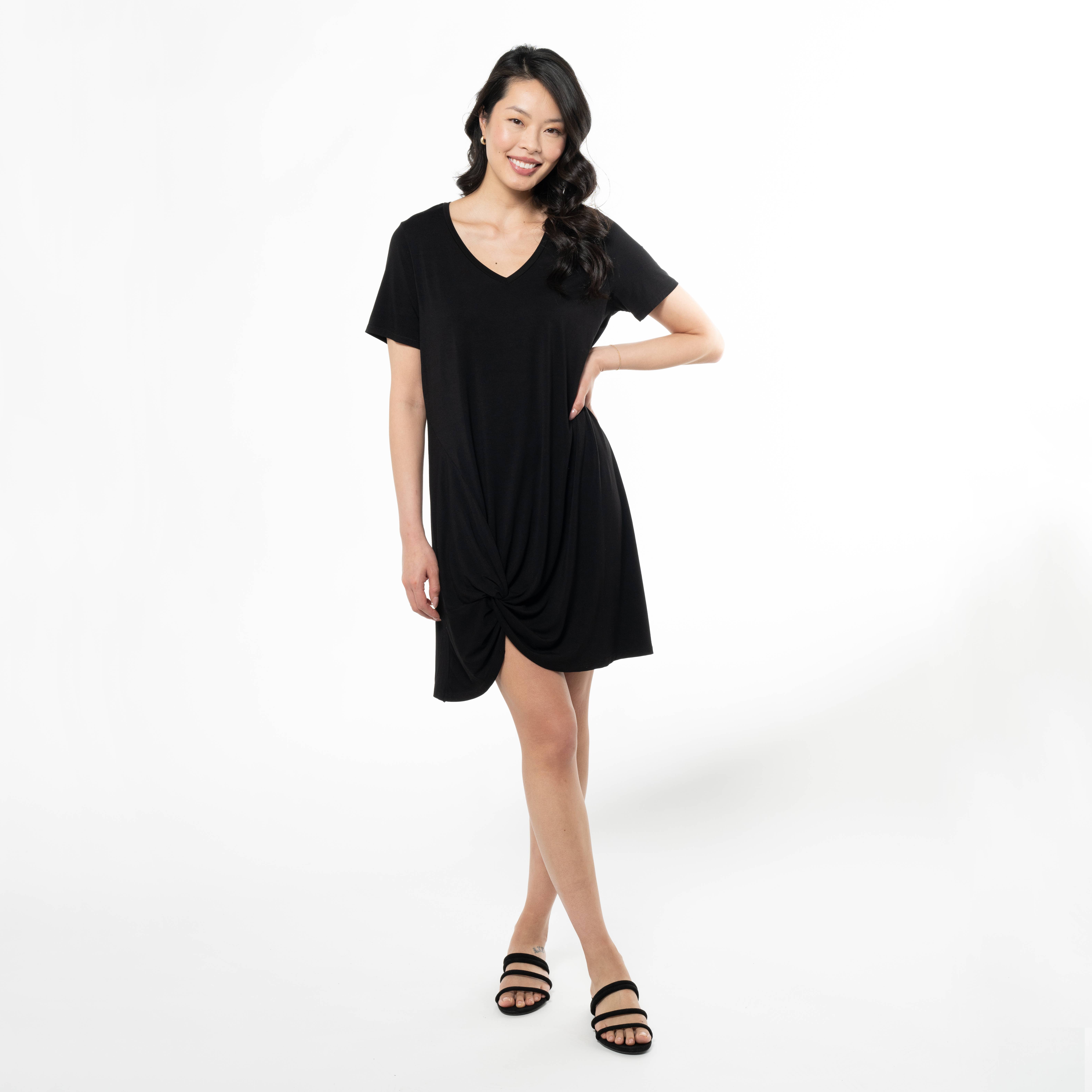 Preto Vestido T-shirt Lilah Twist Knot Bamboo - Preto para venda a revendedores na Faire1