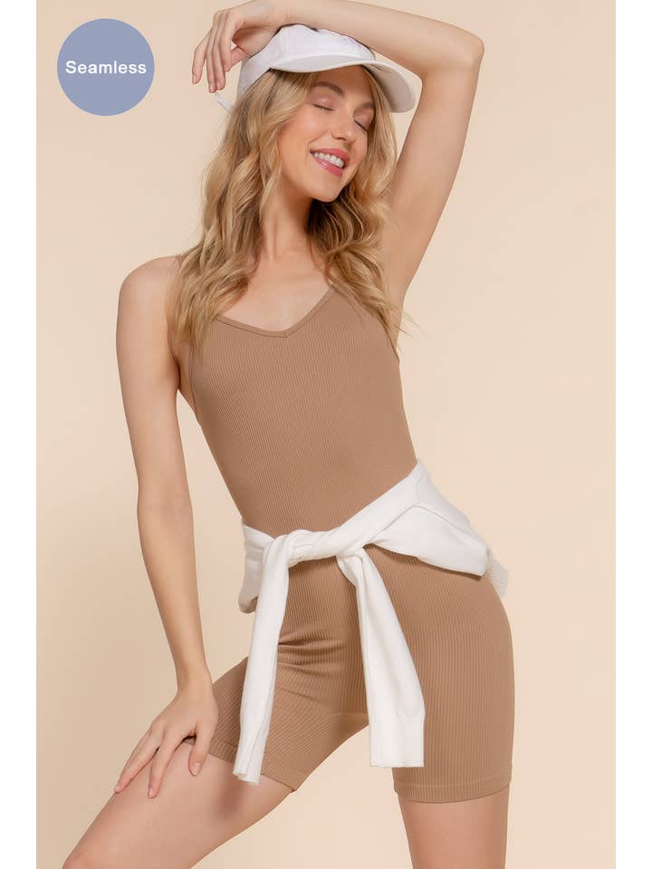 Active Basic | Active USA - Wholesale Romper - Women's - V Neck Fitted Seamless Cami Romper