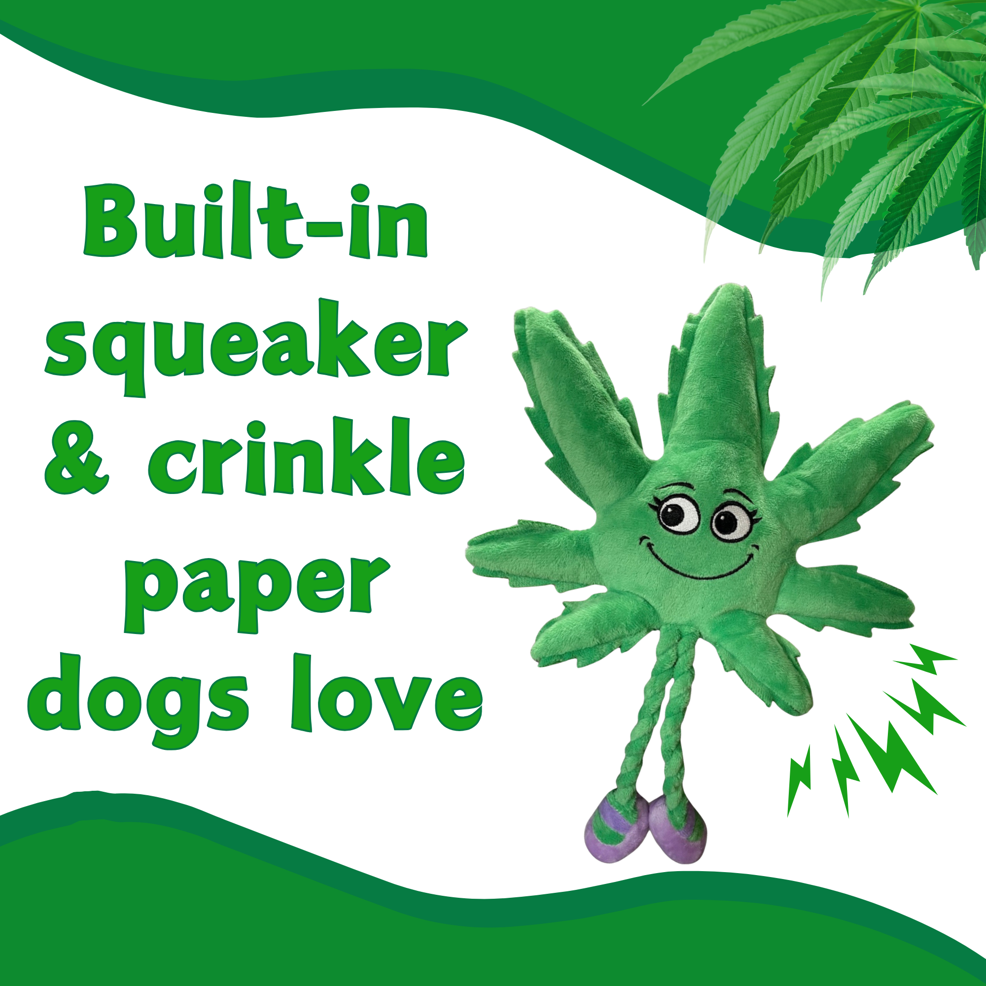 PAW:20 - Wholesale Pet Squeaky Toy - Dog - Mary Jane the Marijuana Leaf, 420 Dog Toy & Shelf-Sitter2