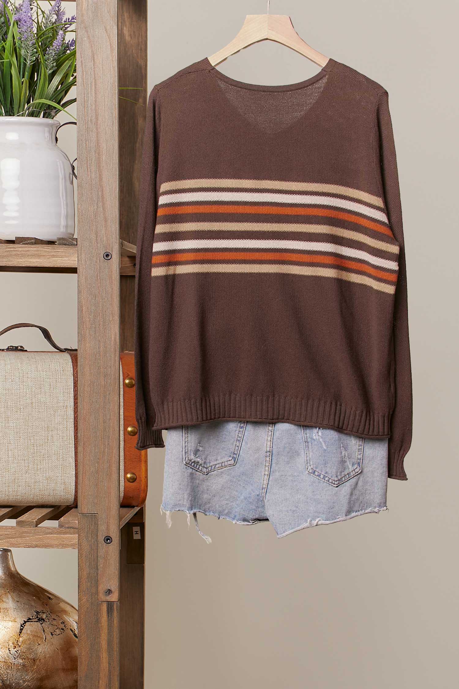 Mello. - Vente Pull en maille – femme - Pull léger en maille rayée1