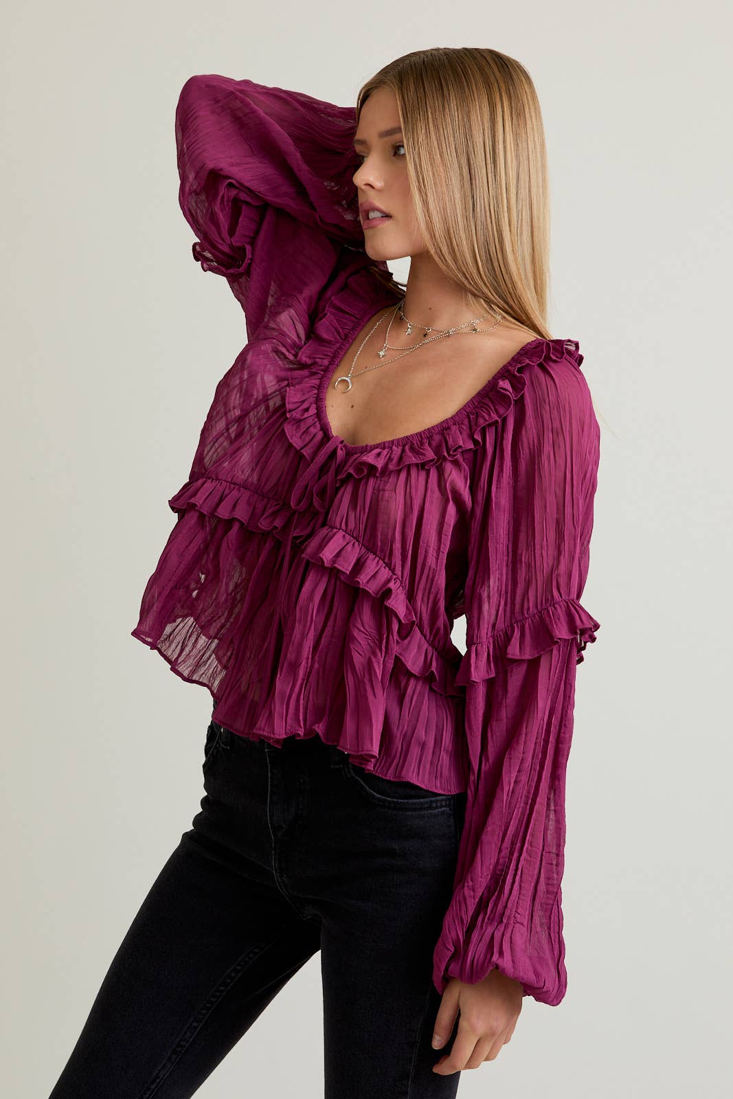 LE LIS - Wholesale Blouse - Women's - SCOOP NECK RUFFLE DETAIL BLOUSE28
