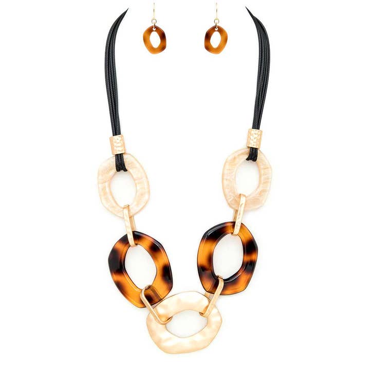 Artini Accessories - Wholesale Jewelry Set - Leopard Print Acrylic Link Statement Necklace Set