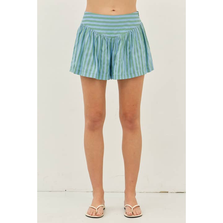 SHORT À TAILLE BASQUE À RAYURES MULTICOLORES pour la vente par idem ditto