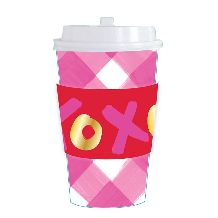$5.00 min 12 PINK GINGHAM CUP W- XOXO SLEEVE HOT/COLD CUP for wholesale by LUX FRAGRANCES