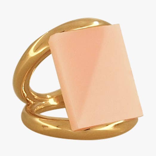 Vergoldeter Messingring mit rosafarbener Methacrylatplatte für den Großhandel von CXC