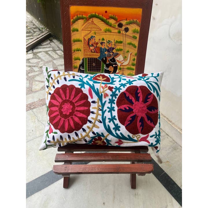 Bhawana Handicrafts - Wholesale Lumbar pillow - Beautiful Suzani Cushion Cover Embroidery Throw Pillow Cover2