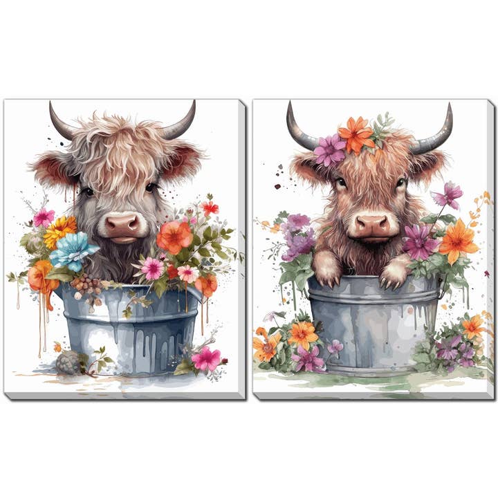 Streamline Art - Wholesale Wall Accent - Baby Highland Cow Canvas Wall Art Set
