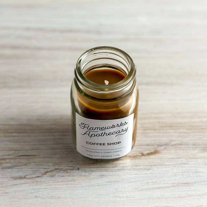 Flameworks Apothecary - Wholesale Jar/Filled Candle - Coffee Shop 1.5 oz Mini Mason Jar Candle1