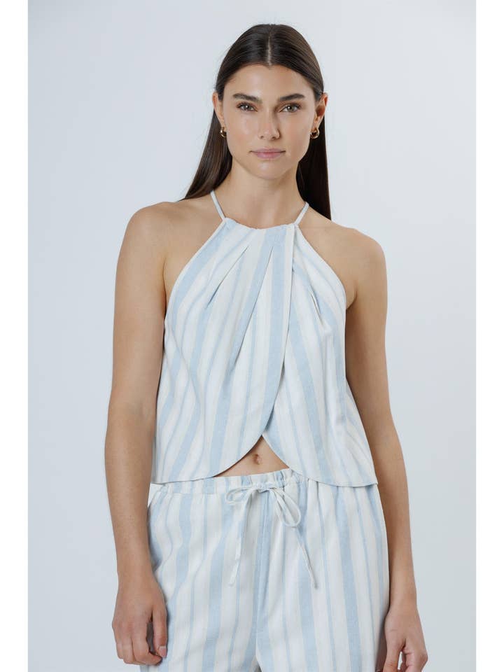 JT6604 - IVORY BLUE STRIPE TOP for wholesale by STORIA