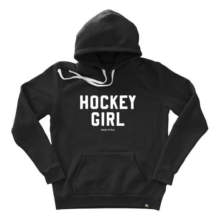 Black Hockey Girl Midweight Hoodie for wholesale on Faire