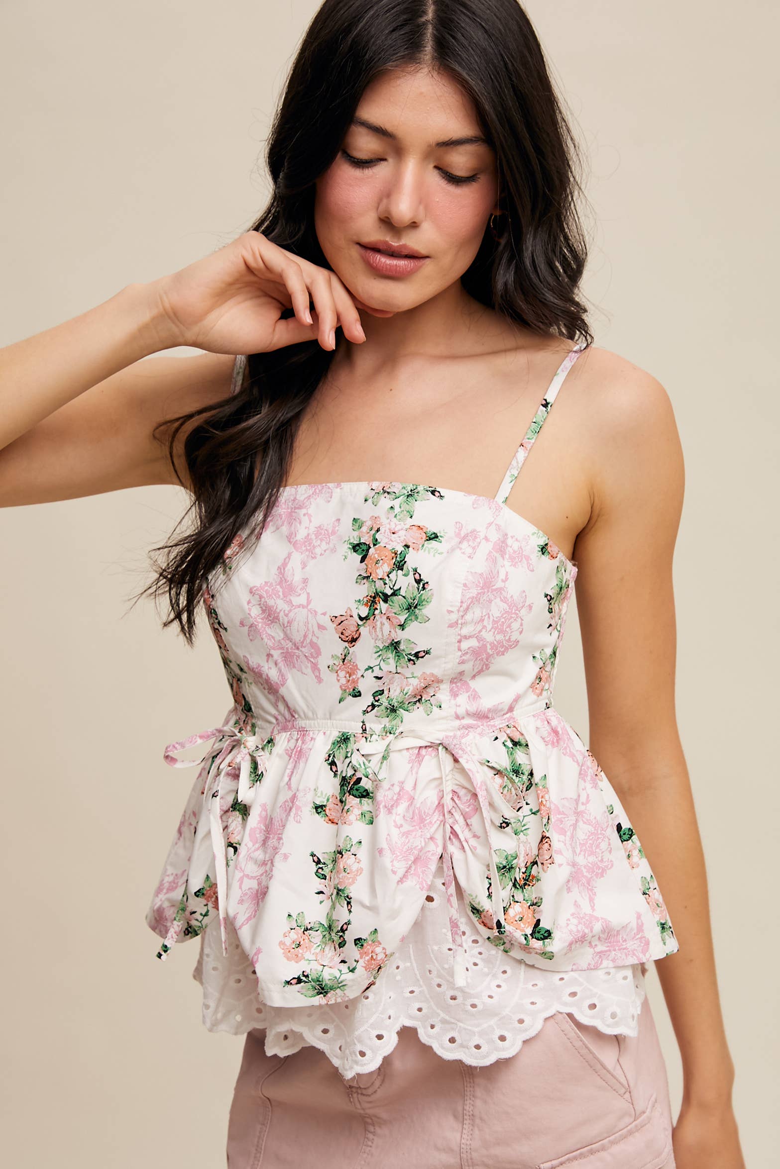 Listicle – wholesale Blouse – Women’s – Floral Peplum Top with Eyelet Hem3