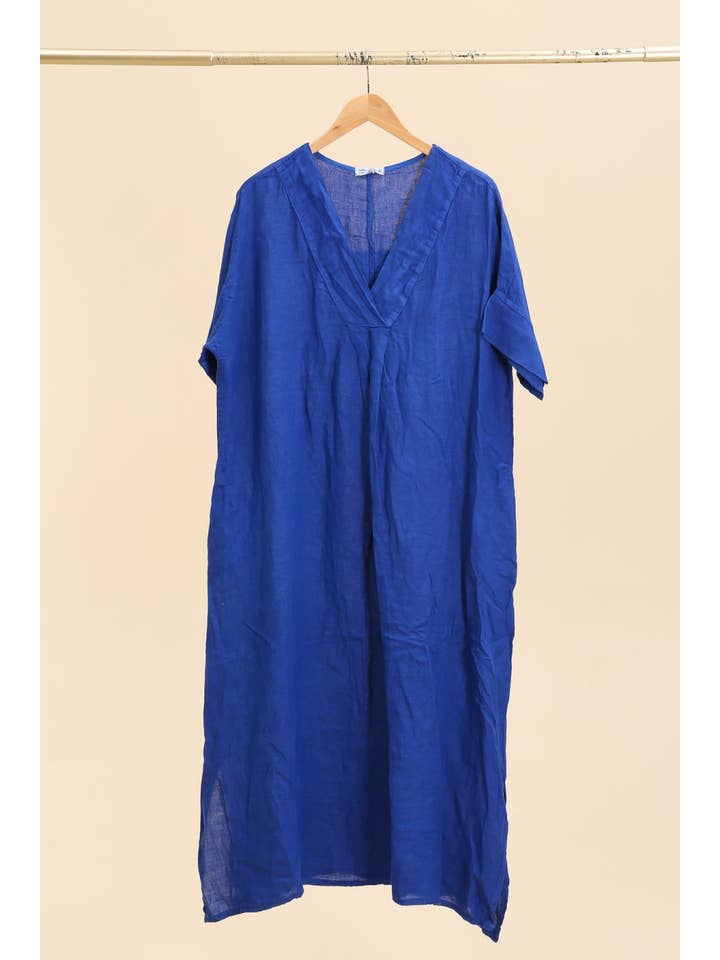 la maison des fibres naturelles - Wholesale Dress - Women's - Long dress v-neck 62733 100% linen35