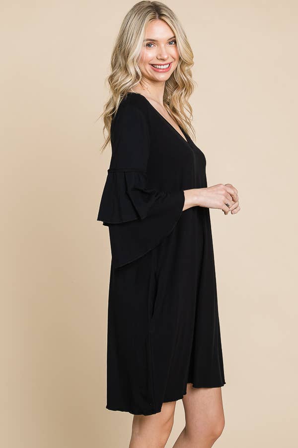 Culture Code - Wholesale Dress - Women's - CAD1410Q - V-NECK RUFFLE SLEEVE A-LINE DRESS1