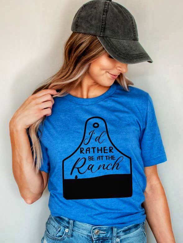 T-shirt blu a maniche corte unisex I'd Rather Be at the Ranch per la vendita all'ingrosso da parte di Buckin Barn Wholesale