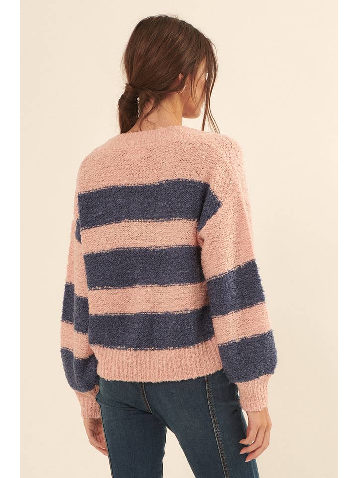 Promesa USA - Wholesale Knit Sweater - Women's - Textured Striped Knit Scalloped Sweater