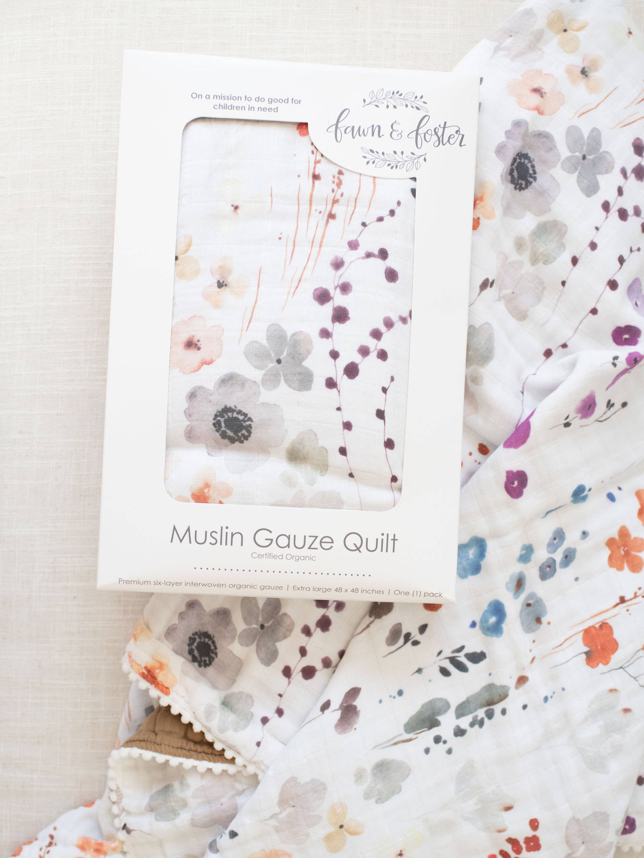 Fawn & Foster - Wholesale Quilt - Kids & Baby - Organic Muslin Gauze Quilt Baby Blanket | Violet Floral2