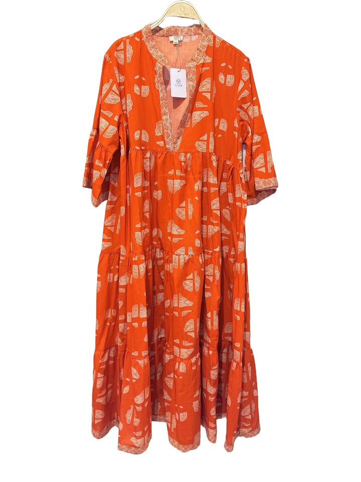 Orange batik long cotton dress - Orice for wholesale by Orice