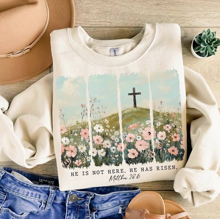 Cream He Is Risen Sweatshirt for wholesale on Faire