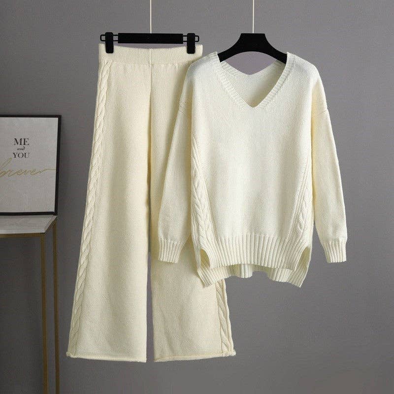 UZ Wholesale Store - Vente Ensemble de vêtements d'intérieur – femme - Ensemble pull en maille lâche et pantalon large4