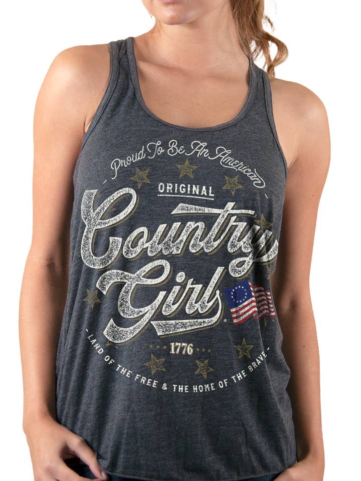 Camiseta sin mangas con espalda cruzada para mujer Country Girl® Proud American para venta al por mayor de Country Girl Store