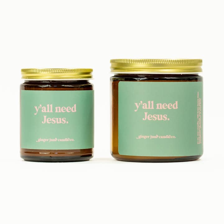 Ginger June Candle Co. – wholesale Jar/filled candle – y'all need Jesus • soy candle • 2 sizes, 2 colors to choose from0
