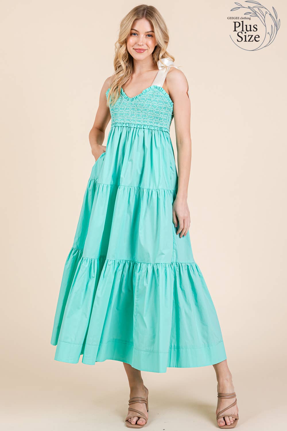 GeeGee x Lovelo - Vendita all'ingrosso Vestito - Donna - Abito midi plissettato a balze taglie comode, MD51552PL7