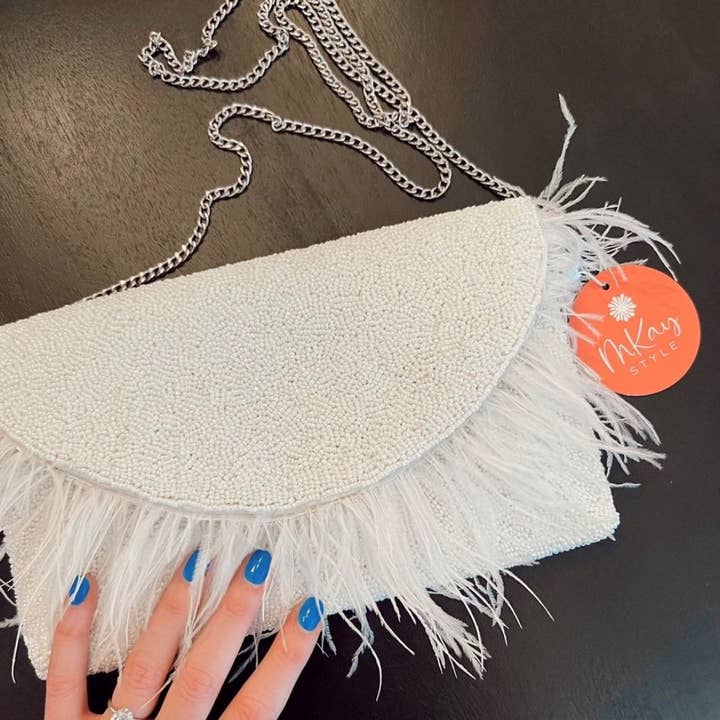 MKay Style – wholesale Clutch bag – women's – White Clutch Bag, Wedding Clutch, White Beaded Clutch Purse
