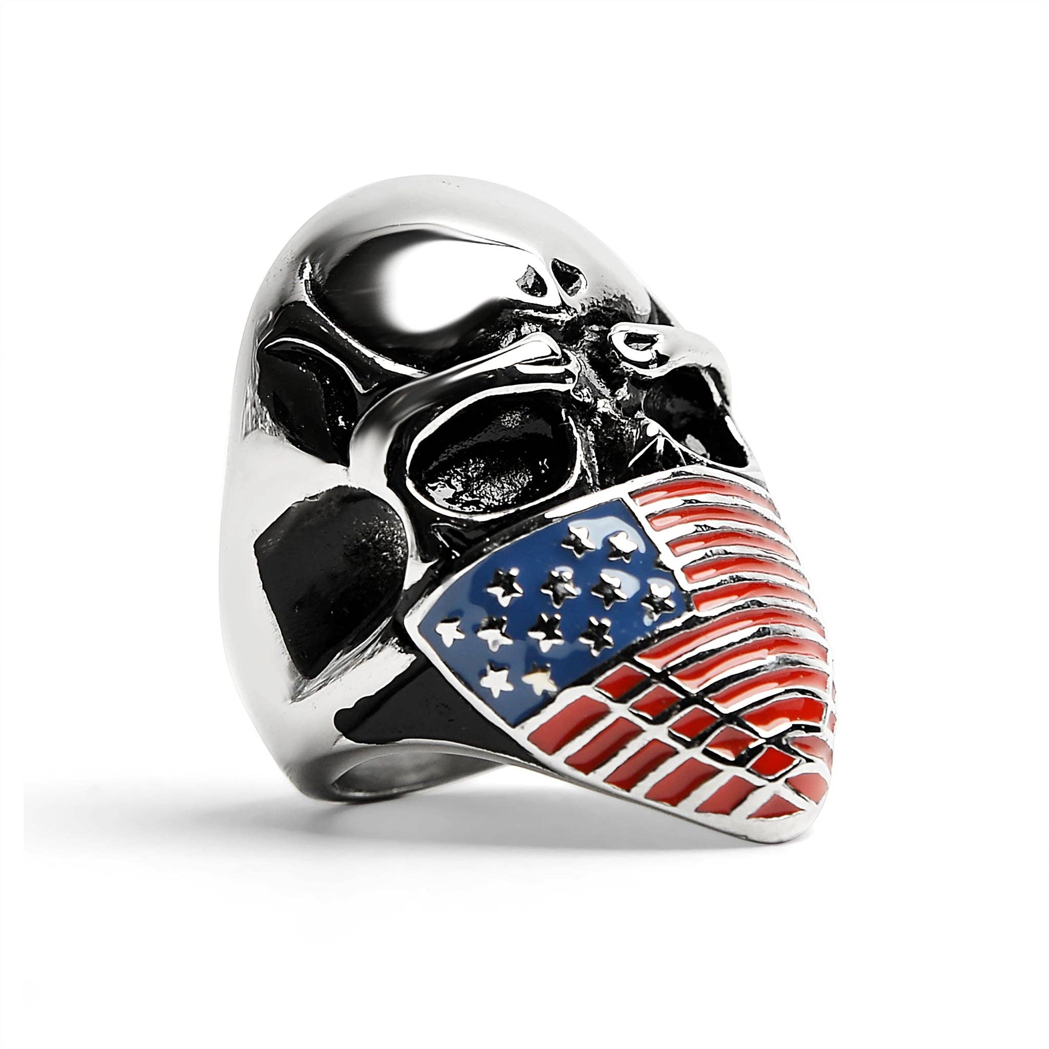 WJW - Wholesale Signet Ring - Stainless Steel USA American Flag Covered Skull Ring2