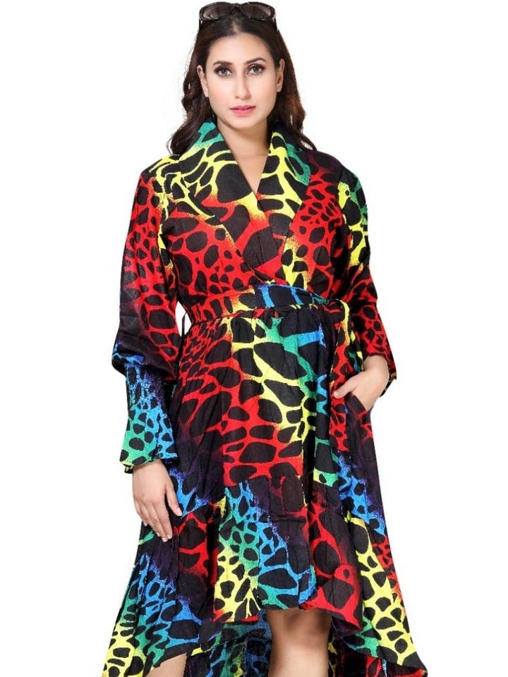 Hilo Printed Wrap Dress - 7632R for wholesale by India Batik