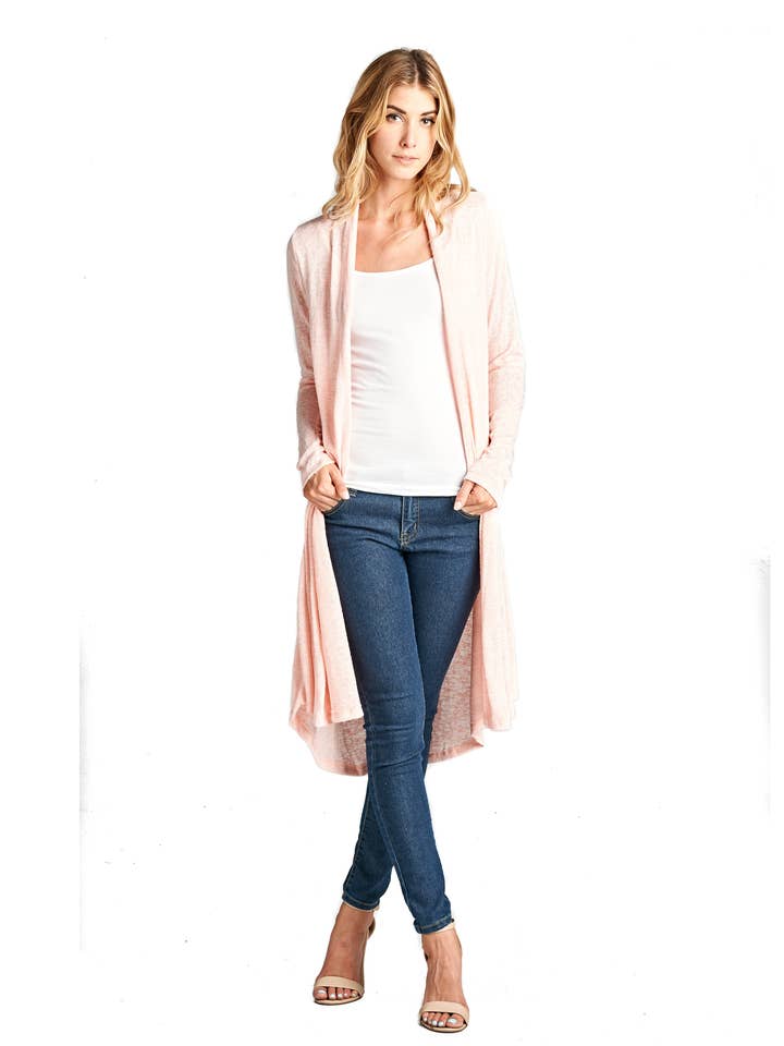 Made in USA - Lightweight Open Front Classic Long Cardigan for wholesale by LKLUV