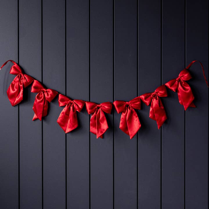Luxe B Co - Wholesale Christmas Decoration - Bow Garland Red Satin Fabric1