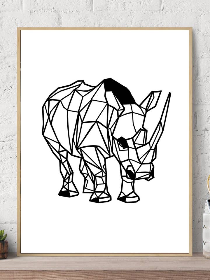 Lámina de pared con diseño de líneas geométricas y rinocerontes para venta al por mayor de Arttique - Artistry Canvas Prints