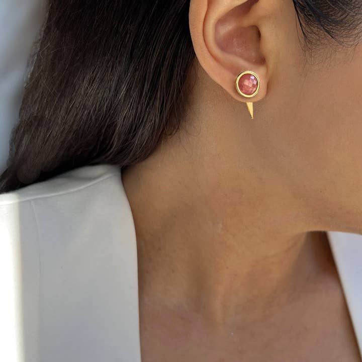 Sonia Hou Jewelry - Wholesale Stud/Post Earrings - FIRE 3-WAY PINK CORAL EARRING JACKETS IN 24K GOLD